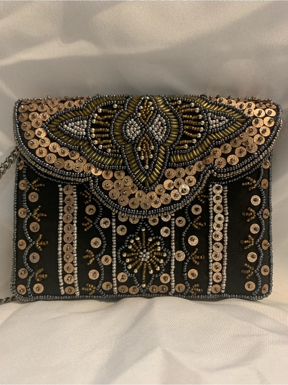 Lulu's Black and Gold Beaded Sequin Crossbody Clutch